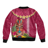 Hawaii Plumeria Lei Sleeve Zip Bomber Jacket Tiki and Kakau Pattern Pink Color LT03 - Polynesian Pride