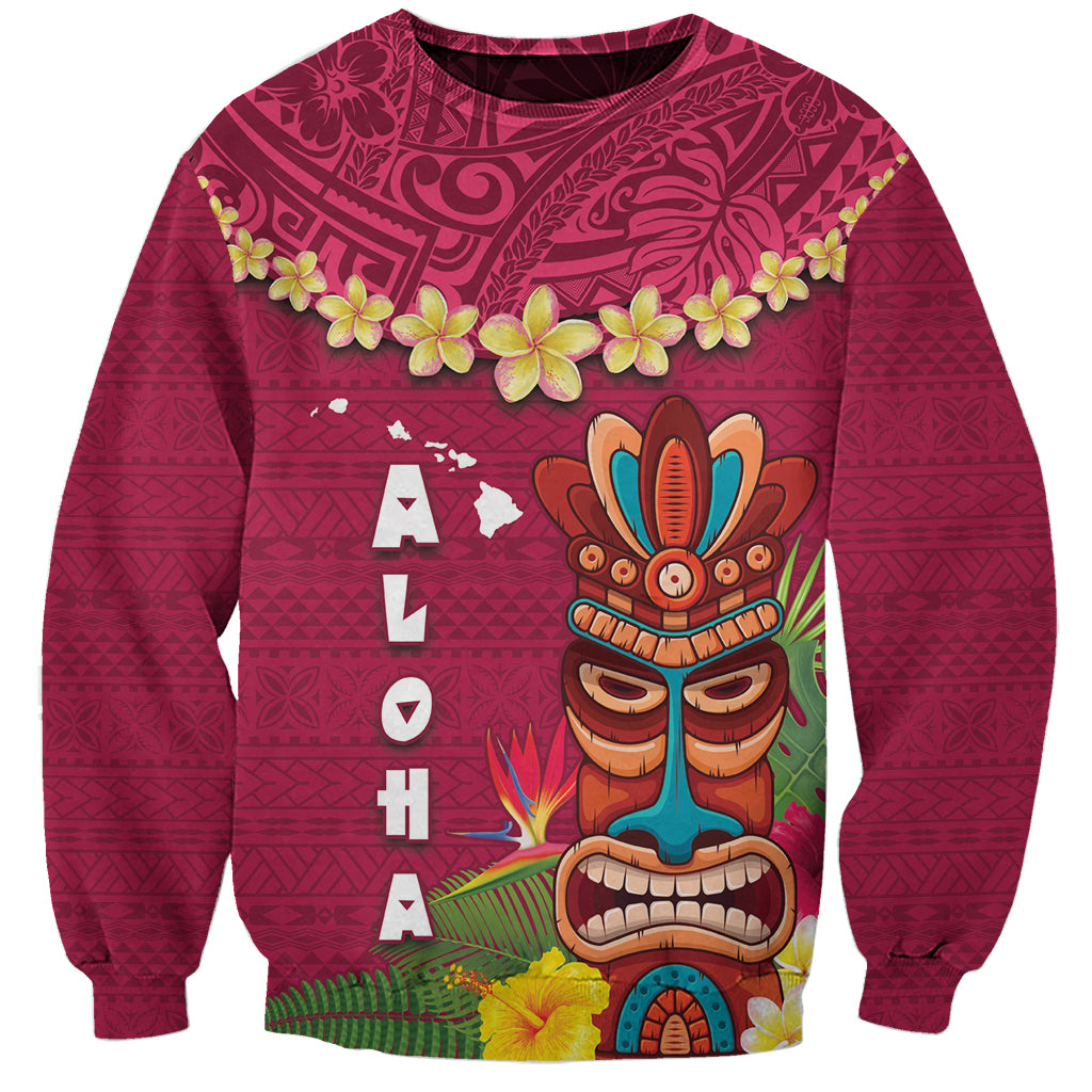 Hawaii Plumeria Lei Sweatshirt Tiki and Kakau Pattern Pink Color LT03 Unisex Pink - Polynesian Pride