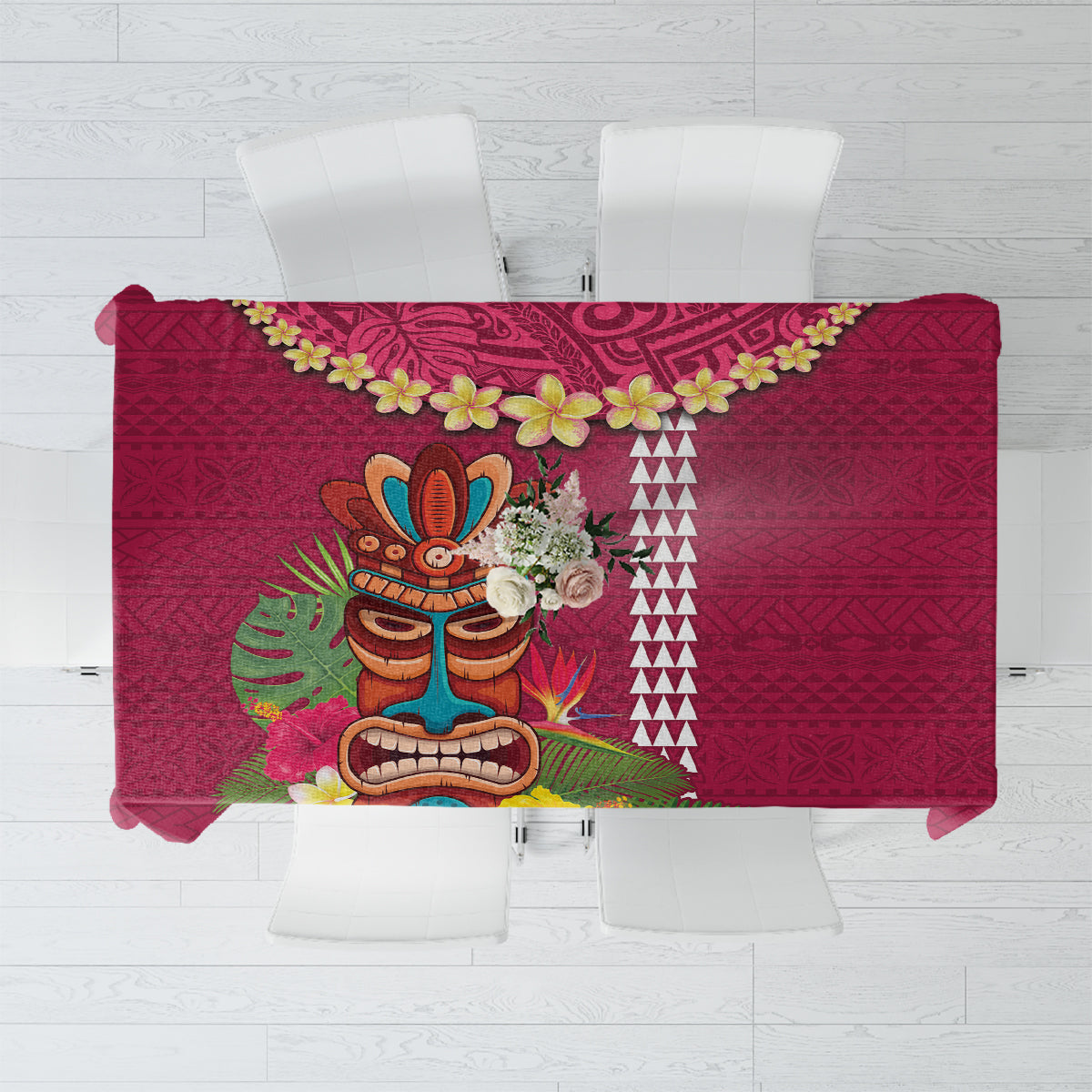 Hawaii Plumeria Lei Tablecloth Tiki and Kakau Pattern Pink Color LT03 Pink - Polynesian Pride