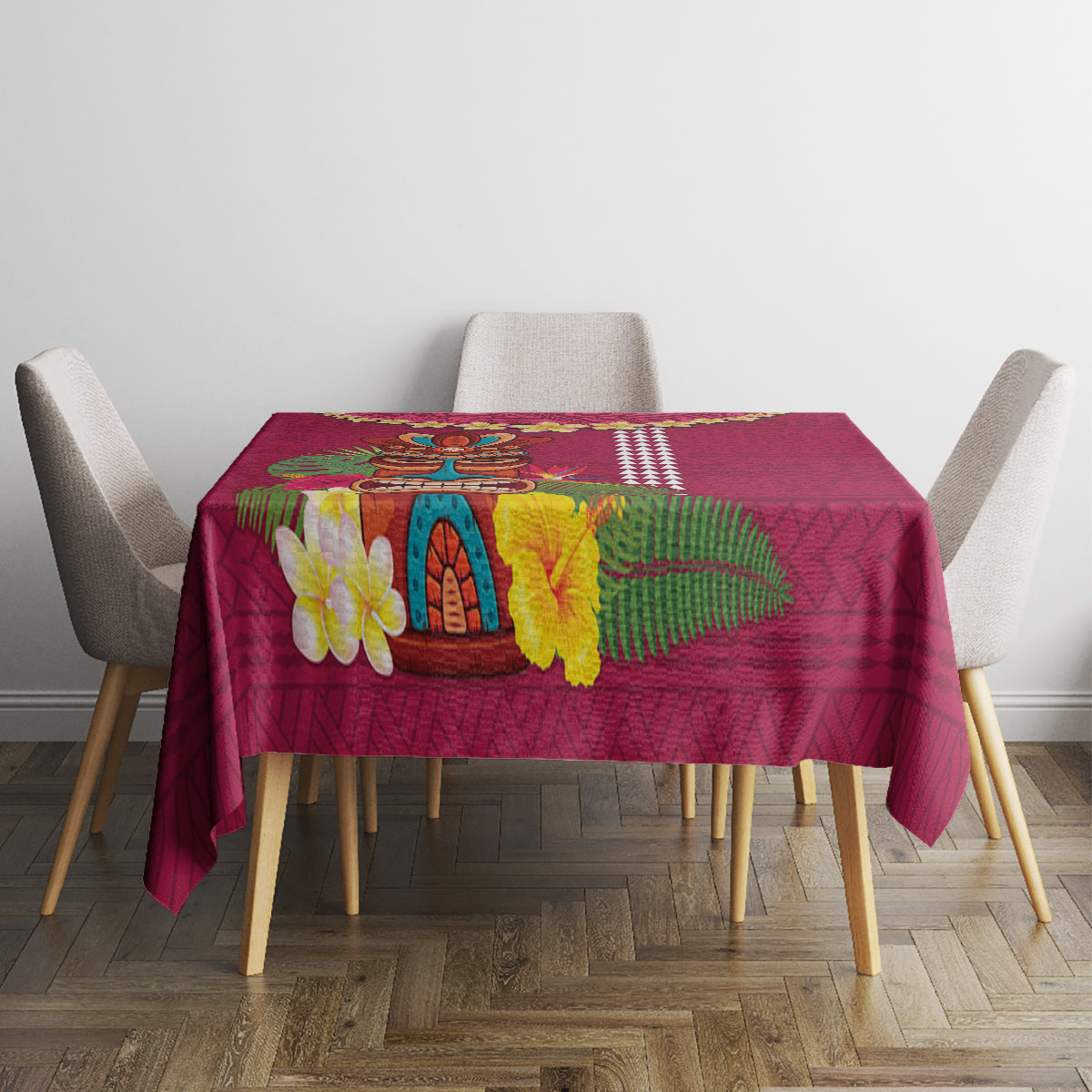 Hawaii Plumeria Lei Tablecloth Tiki and Kakau Pattern Pink Color LT03 - Polynesian Pride