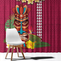 Hawaii Plumeria Lei Window Curtain Tiki and Kakau Pattern Pink Color LT03 - Polynesian Pride
