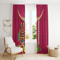 Hawaii Plumeria Lei Window Curtain Tiki and Kakau Pattern Pink Color LT03 - Polynesian Pride