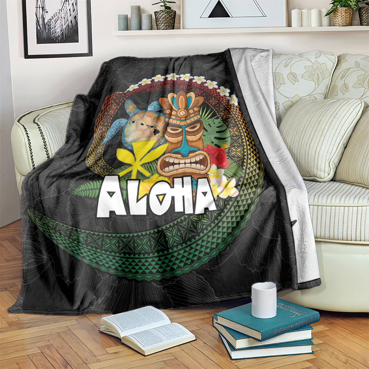 Aloha Hawaii Blanket Kanaka Maoli with Polynesian Spiral Plumeria