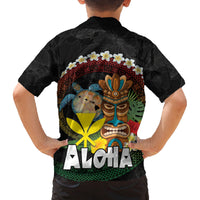 Aloha Hawaii Family Matching Off Shoulder Maxi Dress and Hawaiian Shirt Kanaka Maoli with Polynesian Spiral Plumeria