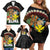 Aloha Hawaii Family Matching Off Shoulder Short Dress and Hawaiian Shirt Kanaka Maoli with Polynesian Spiral Plumeria