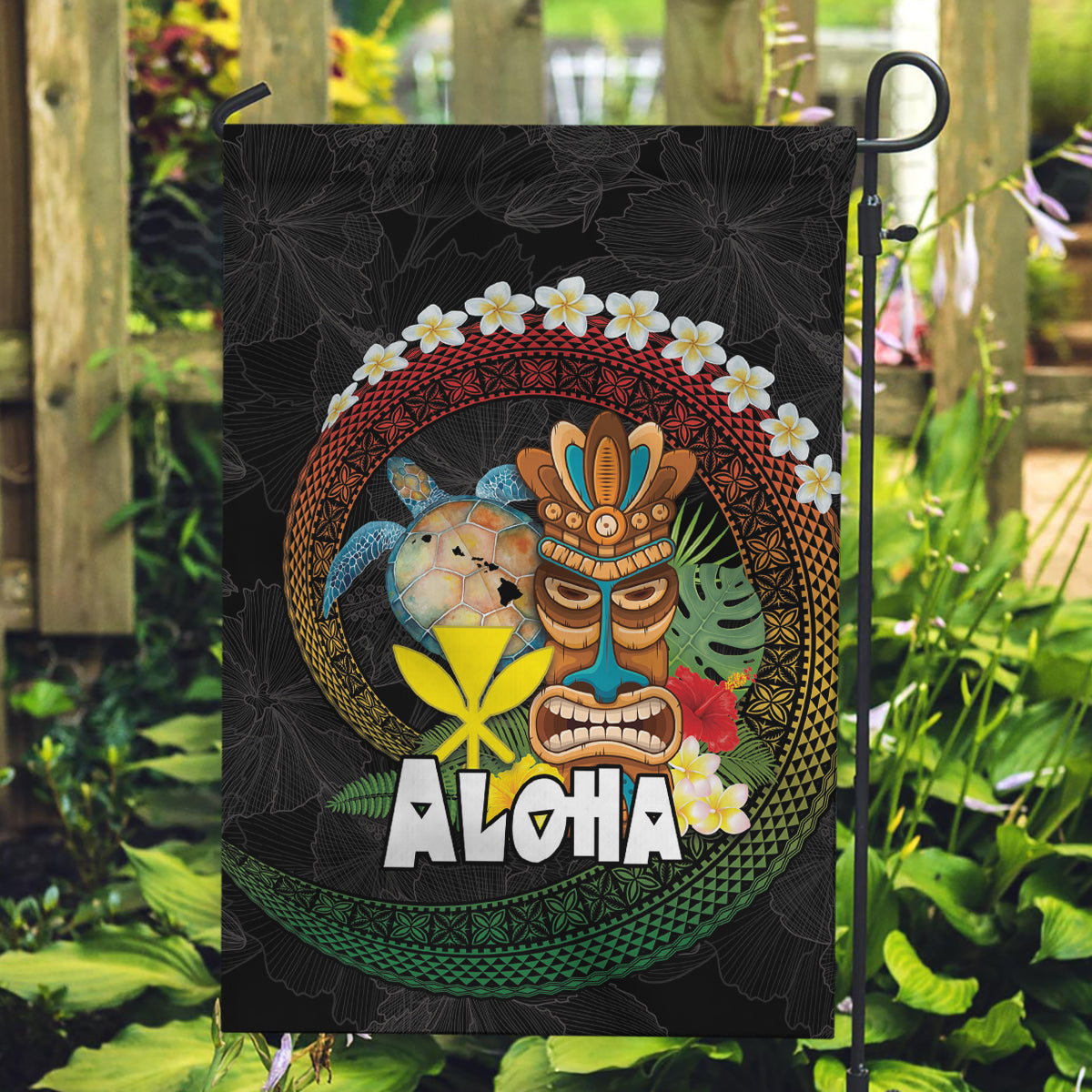 Aloha Hawaii Garden Flag Kanaka Maoli with Polynesian Spiral Plumeria