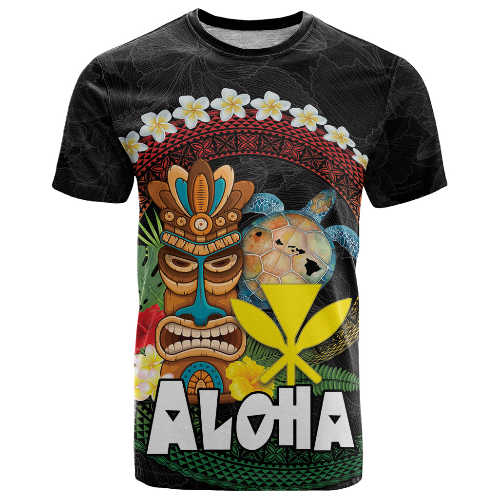 Aloha Hawaii T Shirt Kanaka Maoli with Polynesian Spiral Plumeria