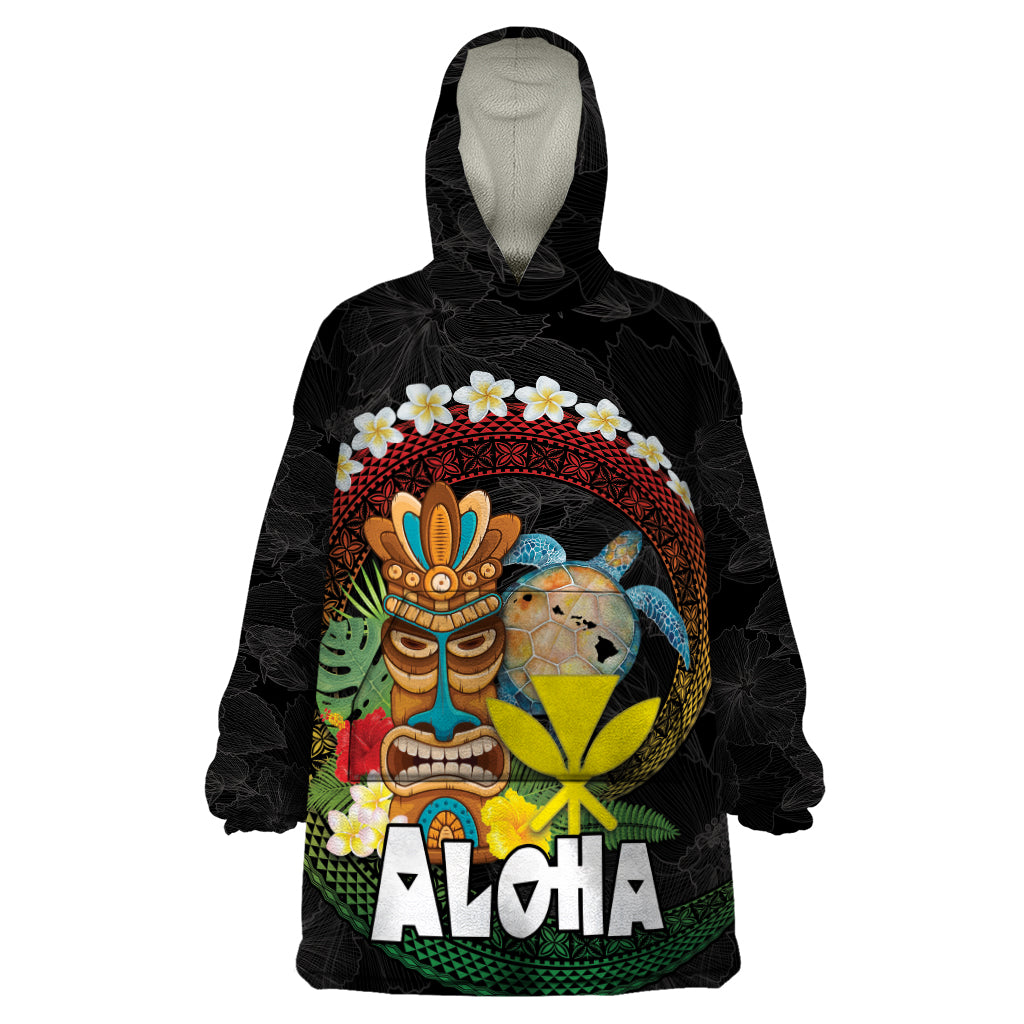 Aloha Hawaii Wearable Blanket Hoodie Kanaka Maoli with Polynesian Spiral Plumeria