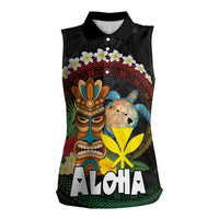 Aloha Hawaii Women Sleeveless Polo Shirt Kanaka Maoli with Polynesian Spiral Plumeria