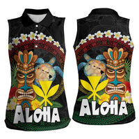 Aloha Hawaii Women Sleeveless Polo Shirt Kanaka Maoli with Polynesian Spiral Plumeria