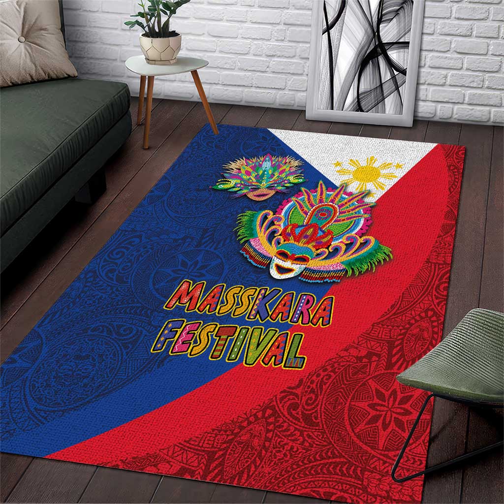 Philippines MassKara Area Rug Filipino Carnival Mask and Polynesian Pattern