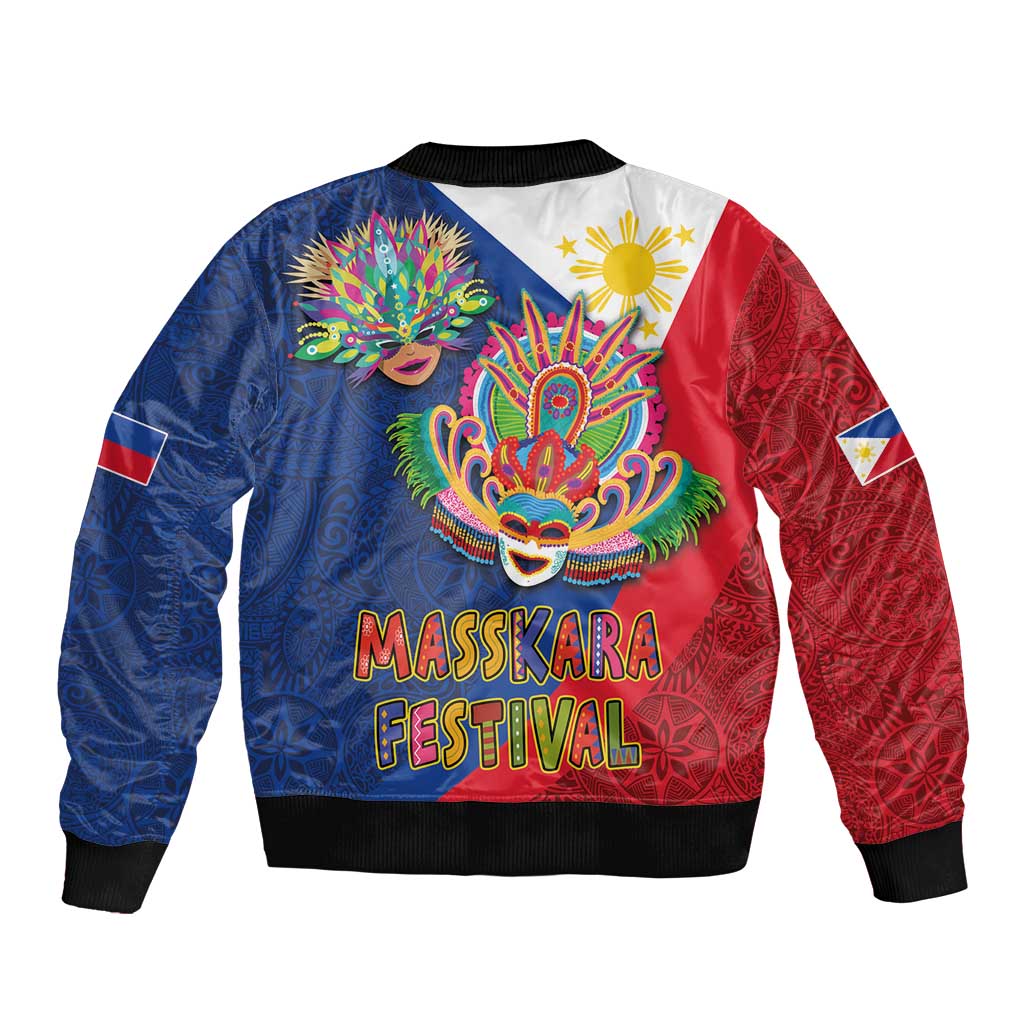 Philippines MassKara Bomber Jacket Filipino Carnival Mask and Polynesian Pattern LT03 - Polynesian Pride