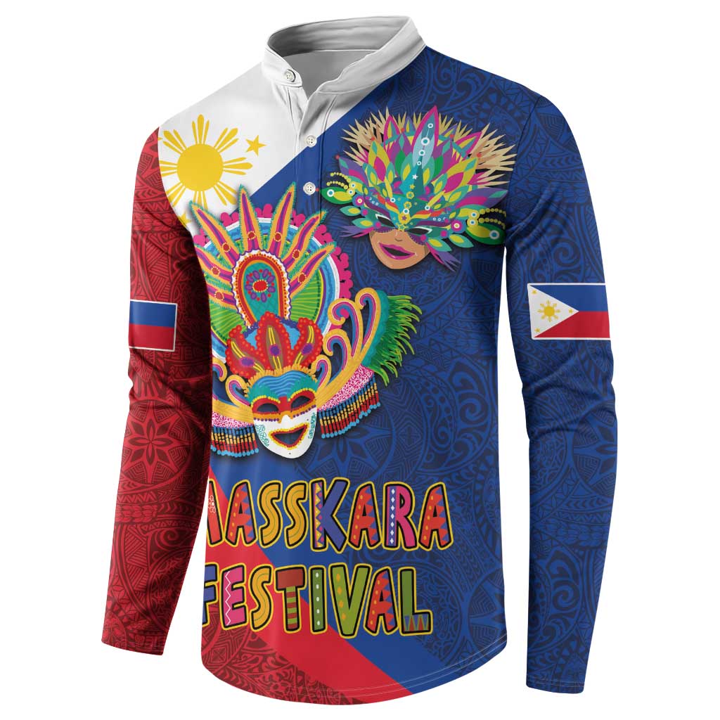 Philippines MassKara Button Sweatshirt Filipino Carnival Mask and Polynesian Pattern