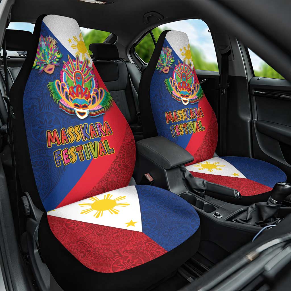 Philippines MassKara Car Seat Cover Filipino Carnival Mask and Polynesian Pattern