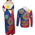 Philippines MassKara Couples Matching Off Shoulder Maxi Dress and Long Sleeve Button Shirt Filipino Carnival Mask and Polynesian Pattern