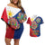 Philippines MassKara Couples Matching Off Shoulder Short Dress and Hawaiian Shirt Filipino Carnival Mask and Polynesian Pattern