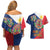 Philippines MassKara Couples Matching Off Shoulder Short Dress and Hawaiian Shirt Filipino Carnival Mask and Polynesian Pattern