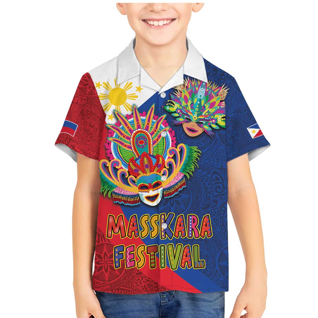 Philippines MassKara Family Matching Mermaid Dress and Hawaiian Shirt Filipino Carnival Mask and Polynesian Pattern