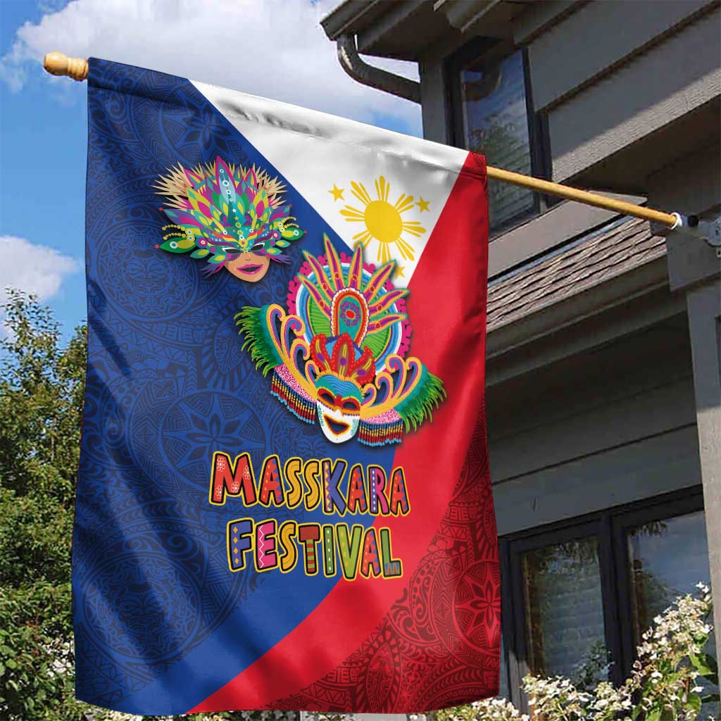 Philippines MassKara Garden Flag Filipino Carnival Mask and Polynesian Pattern