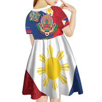 Philippines MassKara Kid Short Sleeve Dress Filipino Carnival Mask and Polynesian Pattern