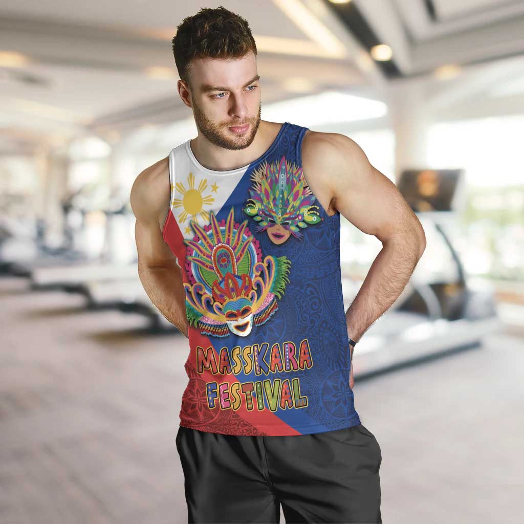 Philippines MassKara Men Tank Top Filipino Carnival Mask and Polynesian Pattern