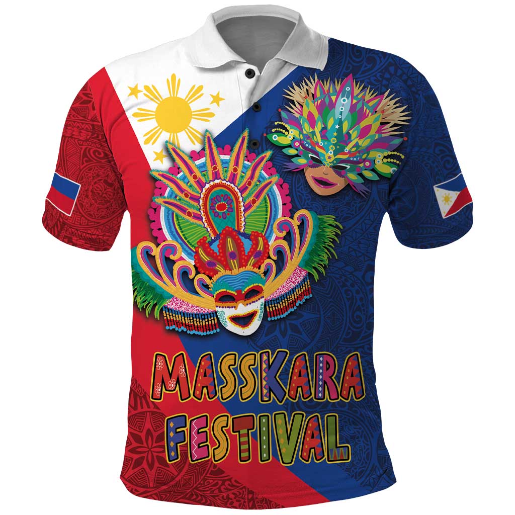 Philippines MassKara Polo Shirt Filipino Carnival Mask and Polynesian Pattern