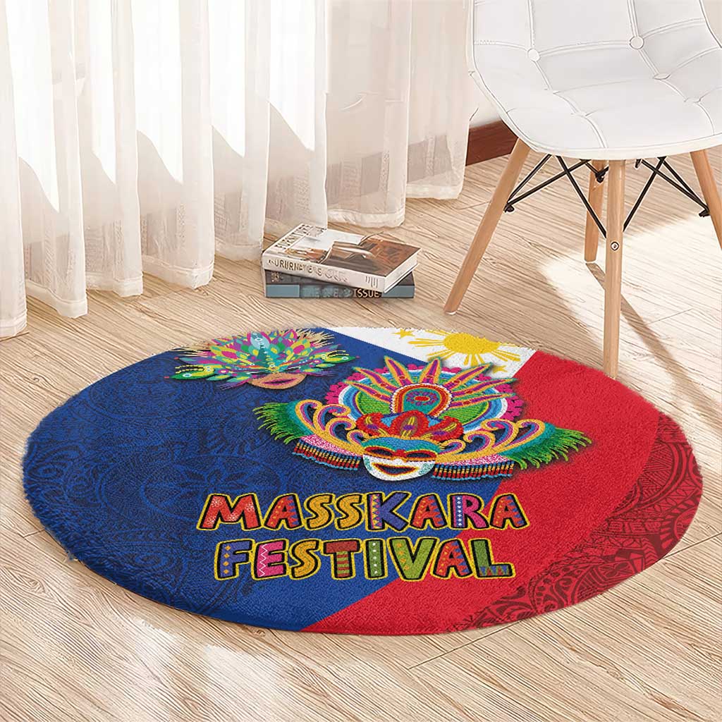 Philippines MassKara Round Carpet Filipino Carnival Mask and Polynesian Pattern