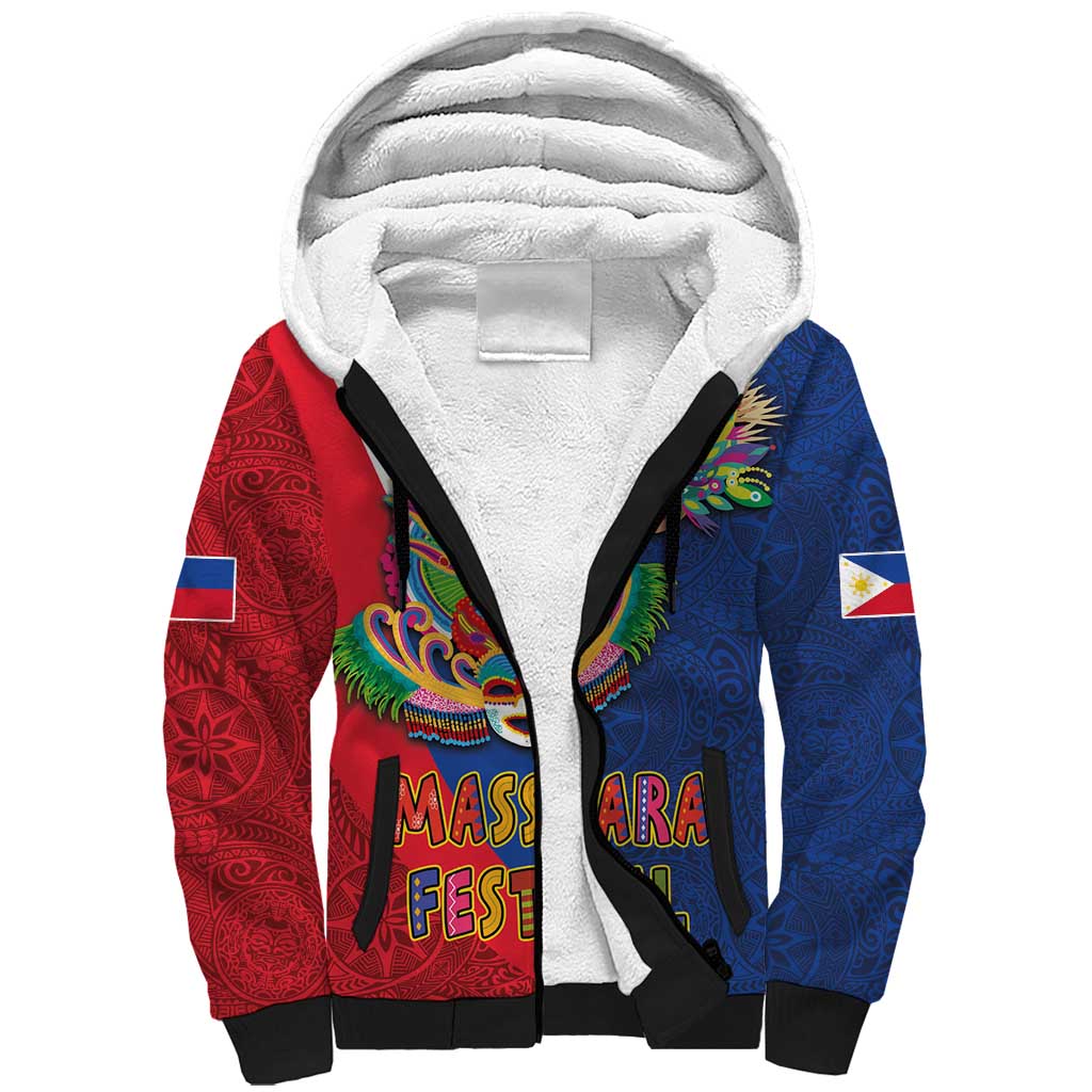 Philippines MassKara Sherpa Hoodie Filipino Carnival Mask and Polynesian Pattern