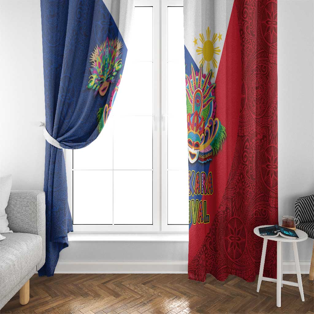 Philippines MassKara Window Curtain Filipino Carnival Mask and Polynesian Pattern
