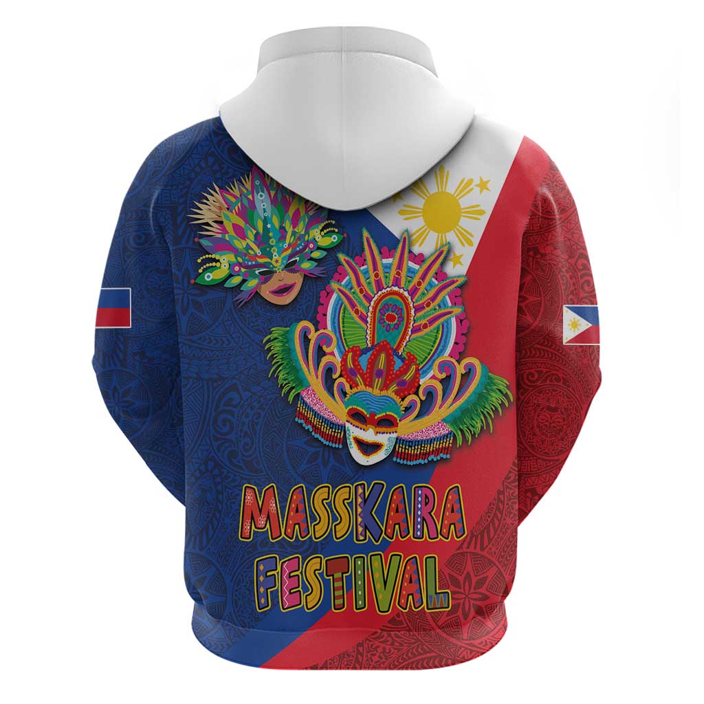 Philippines MassKara Zip Hoodie Filipino Carnival Mask and Polynesian Pattern