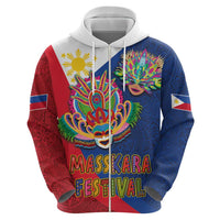 Philippines MassKara Zip Hoodie Filipino Carnival Mask and Polynesian Pattern
