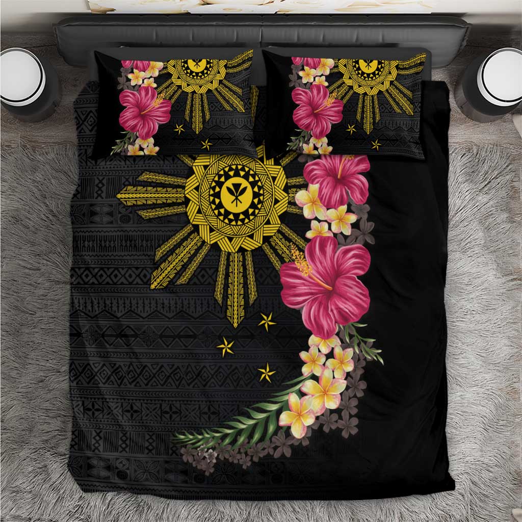Hawaii and Philippines Together Bedding Set Hibiscus Flower and Sun Badge Polynesian Pattern Coloful