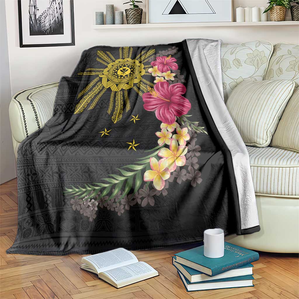 Hawaii and Philippines Together Blanket Hibiscus Flower and Sun Badge Polynesian Pattern Coloful