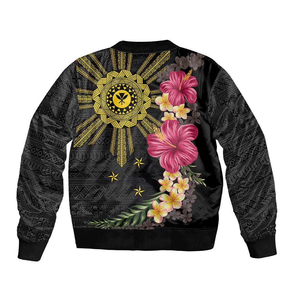 Hawaii and Philippines Together Bomber Jacket Hibiscus Flower and Sun Badge Polynesian Pattern Coloful LT03 - Polynesian Pride