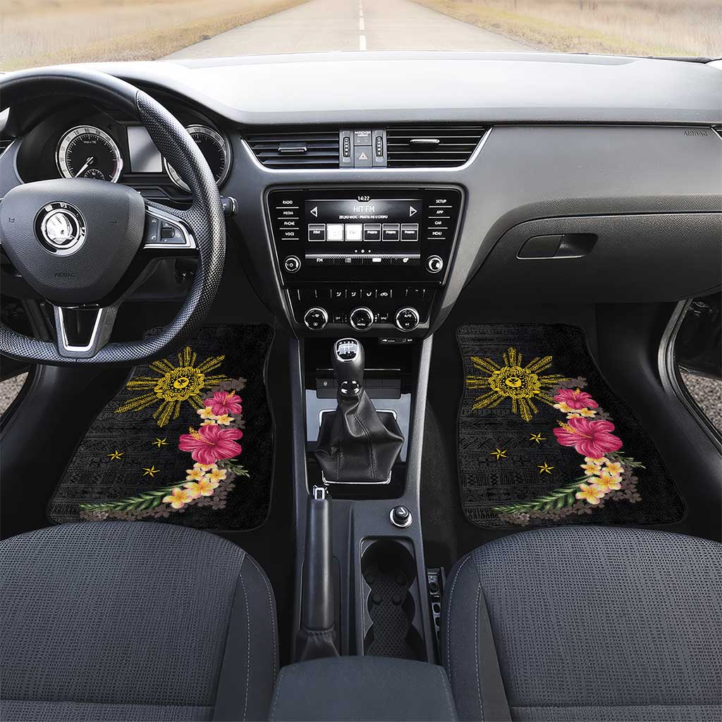 Hawaii and Philippines Together Car Mats Hibiscus Flower and Sun Badge Polynesian Pattern Coloful