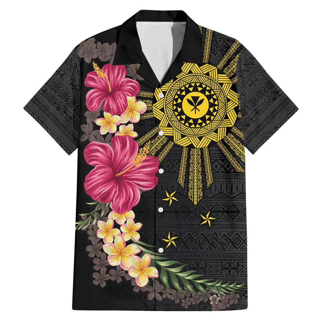 Hawaii and Philippines Together Family Matching Mermaid Dress and Hawaiian Shirt Hibiscus Flower and Sun Badge Polynesian Pattern Coloful