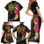 Hawaii and Philippines Together Family Matching Short Sleeve Bodycon Dress and Hawaiian Shirt Hibiscus Flower and Sun Badge Polynesian Pattern Coloful