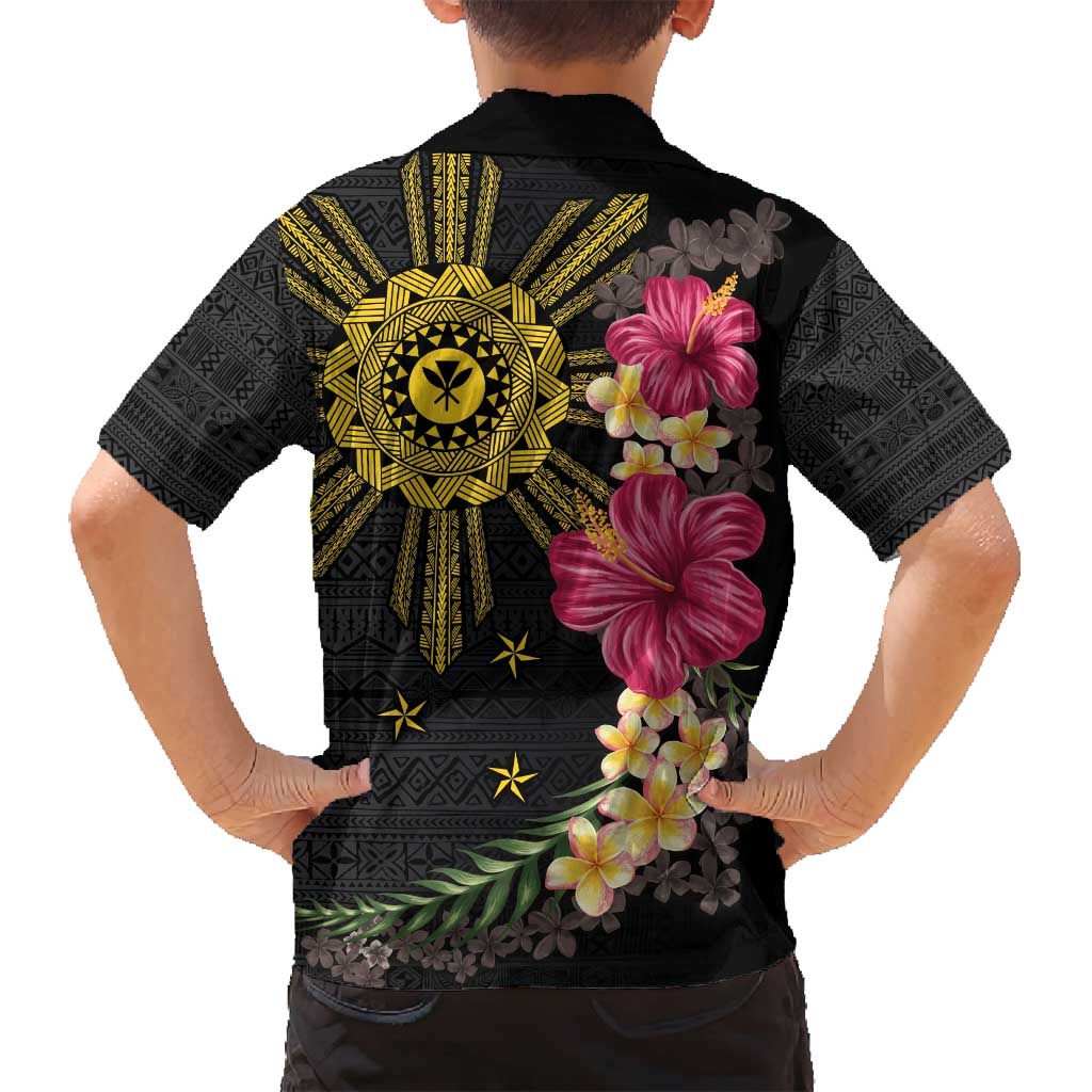 Hawaii and Philippines Together Family Matching Tank Maxi Dress and Hawaiian Shirt Hibiscus Flower and Sun Badge Polynesian Pattern Coloful