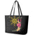 Hawaii and Philippines Together Leather Tote Bag Hibiscus Flower and Sun Badge Polynesian Pattern Coloful