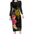 Hawaii and Philippines Together Long Sleeve Bodycon Dress Hibiscus Flower and Sun Badge Polynesian Pattern Coloful