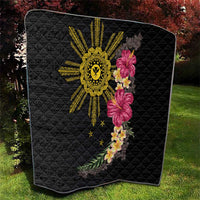 Hawaii and Philippines Together Quilt Hibiscus Flower and Sun Badge Polynesian Pattern Coloful