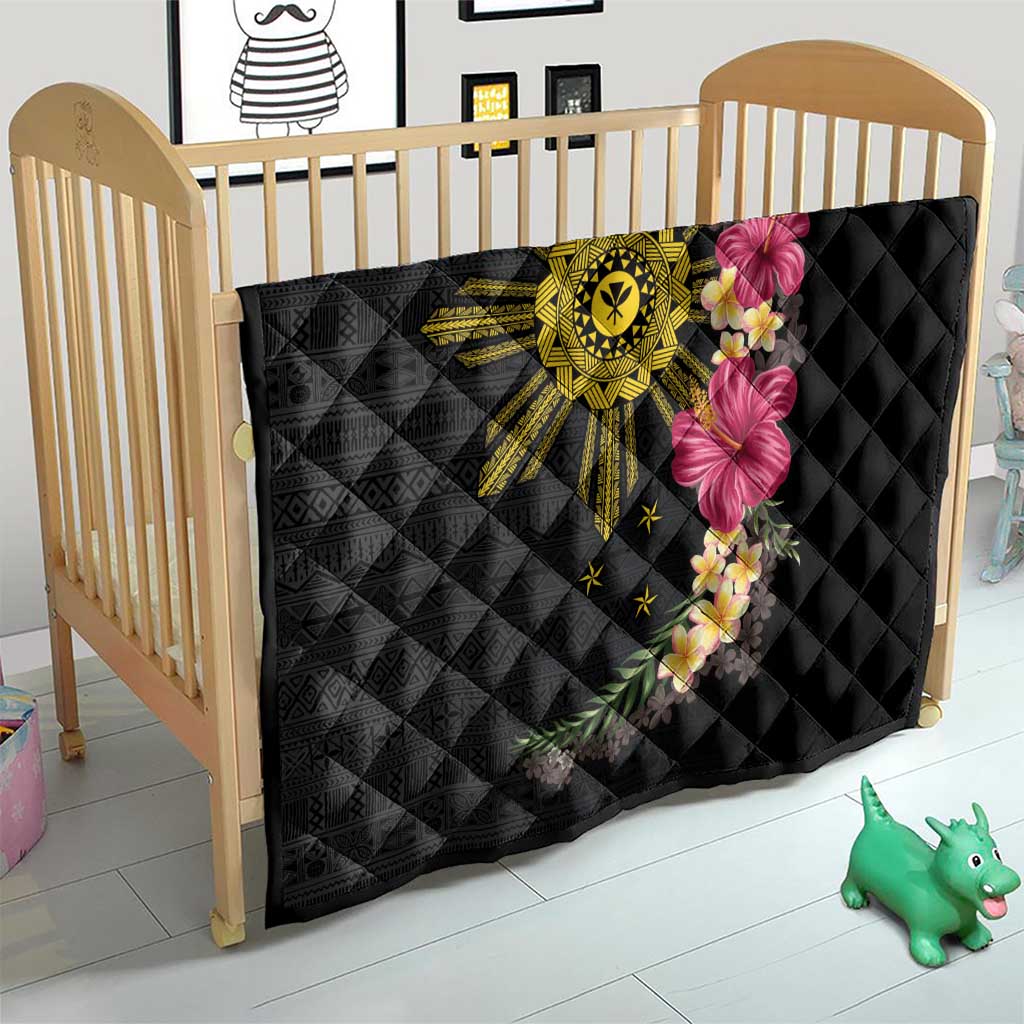 Hawaii and Philippines Together Quilt Hibiscus Flower and Sun Badge Polynesian Pattern Coloful