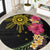 Hawaii and Philippines Together Round Carpet Hibiscus Flower and Sun Badge Polynesian Pattern Coloful