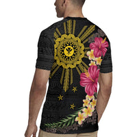 Hawaii and Philippines Together Rugby Jersey Hibiscus Flower and Sun Badge Polynesian Pattern Coloful