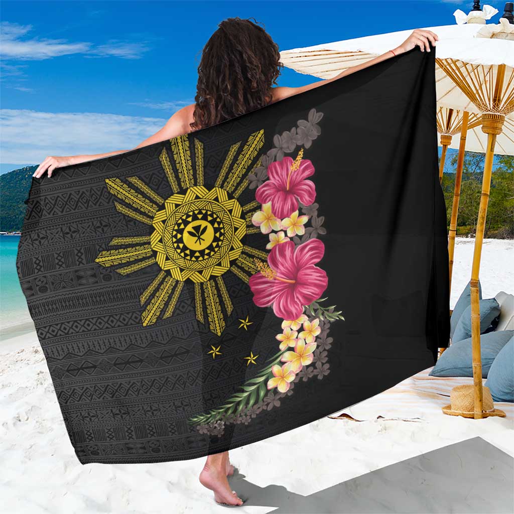 Hawaii and Philippines Together Sarong Hibiscus Flower and Sun Badge Polynesian Pattern Coloful