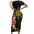 Hawaii and Philippines Together Short Sleeve Bodycon Dress Hibiscus Flower and Sun Badge Polynesian Pattern Coloful