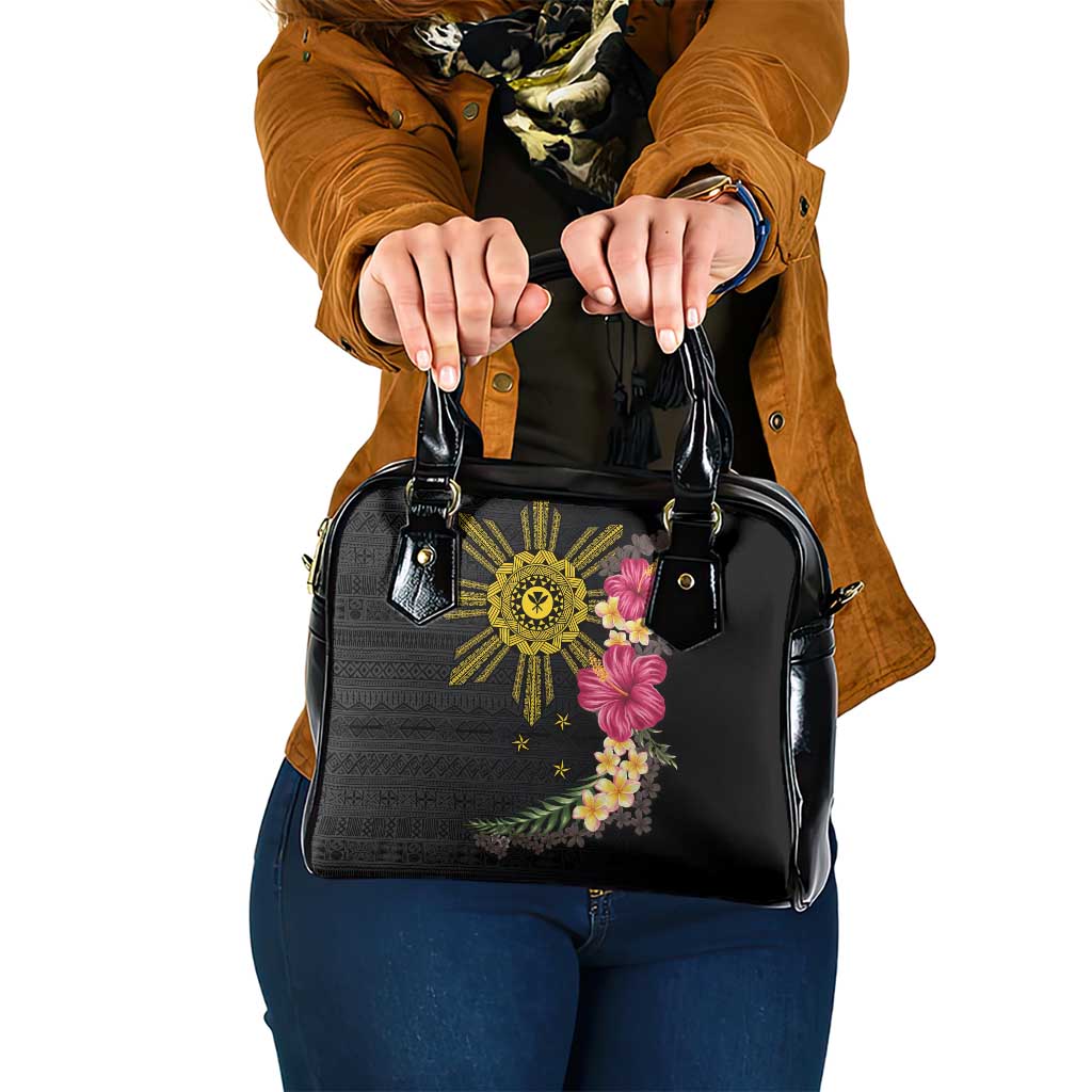 Hawaii and Philippines Together Shoulder Handbag Hibiscus Flower and Sun Badge Polynesian Pattern Coloful