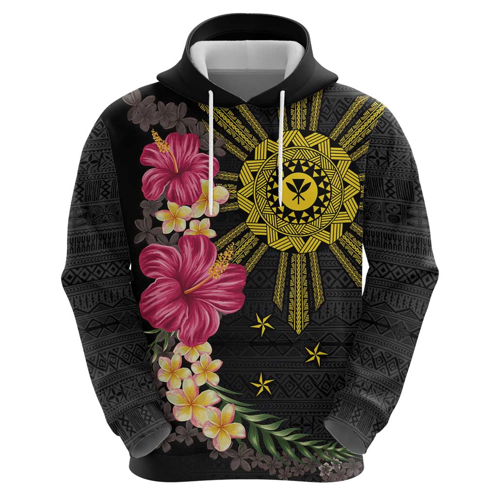 Hawaii and Philippines Together Zip Hoodie Hibiscus Flower and Sun Badge Polynesian Pattern Coloful