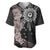 Hawaii and Philippines Together Baseball Jersey Hibiscus Flower and Sun Badge Polynesian Pattern Grayscale