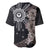 Hawaii and Philippines Together Baseball Jersey Hibiscus Flower and Sun Badge Polynesian Pattern Grayscale